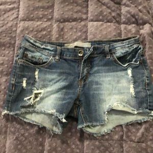 Distressed jean shorts